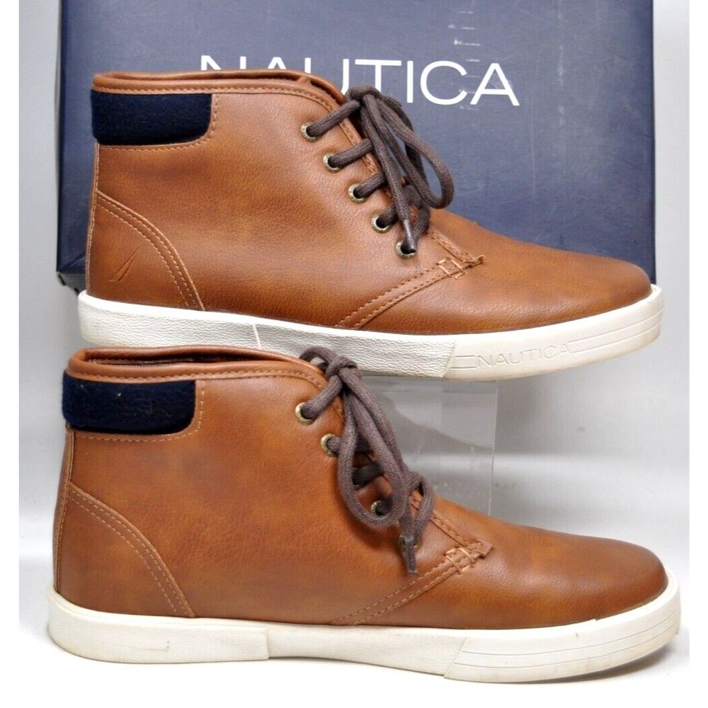 Nautica Youth Boys Size 5 Breakwater High Top Faux Leather Boot Casual Brown